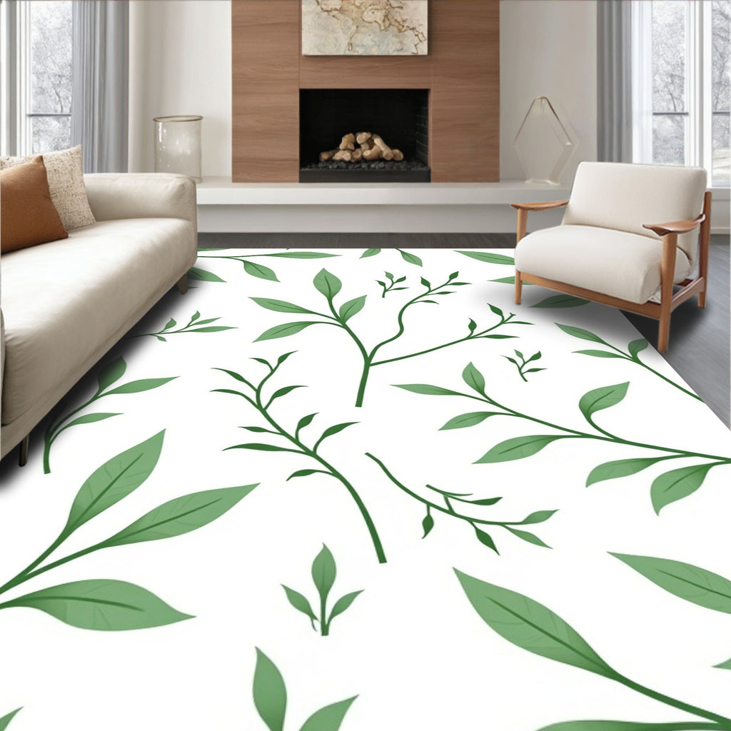 Emerald Green Leafy Vine Art Rug