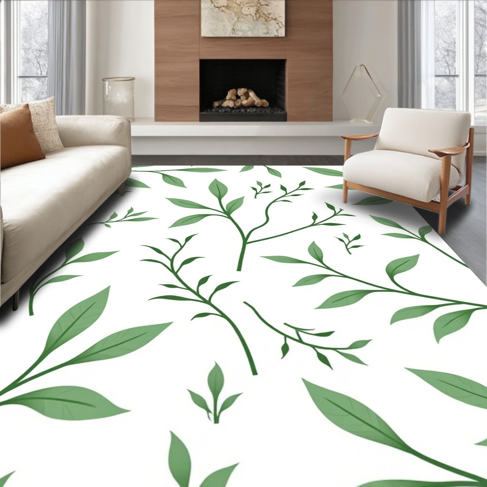 Emerald Green Leafy Vine Art Rug