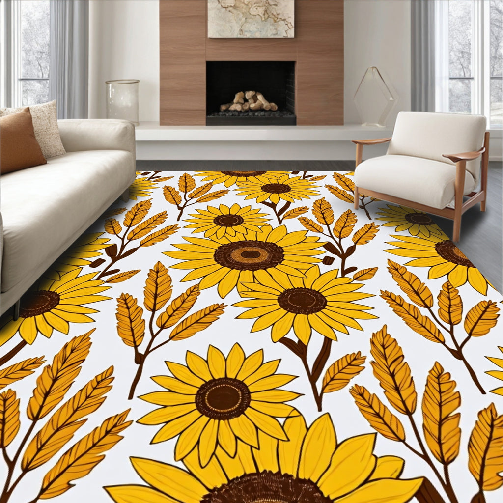Golden Yellow Sunflower Botanical Repeat Rug