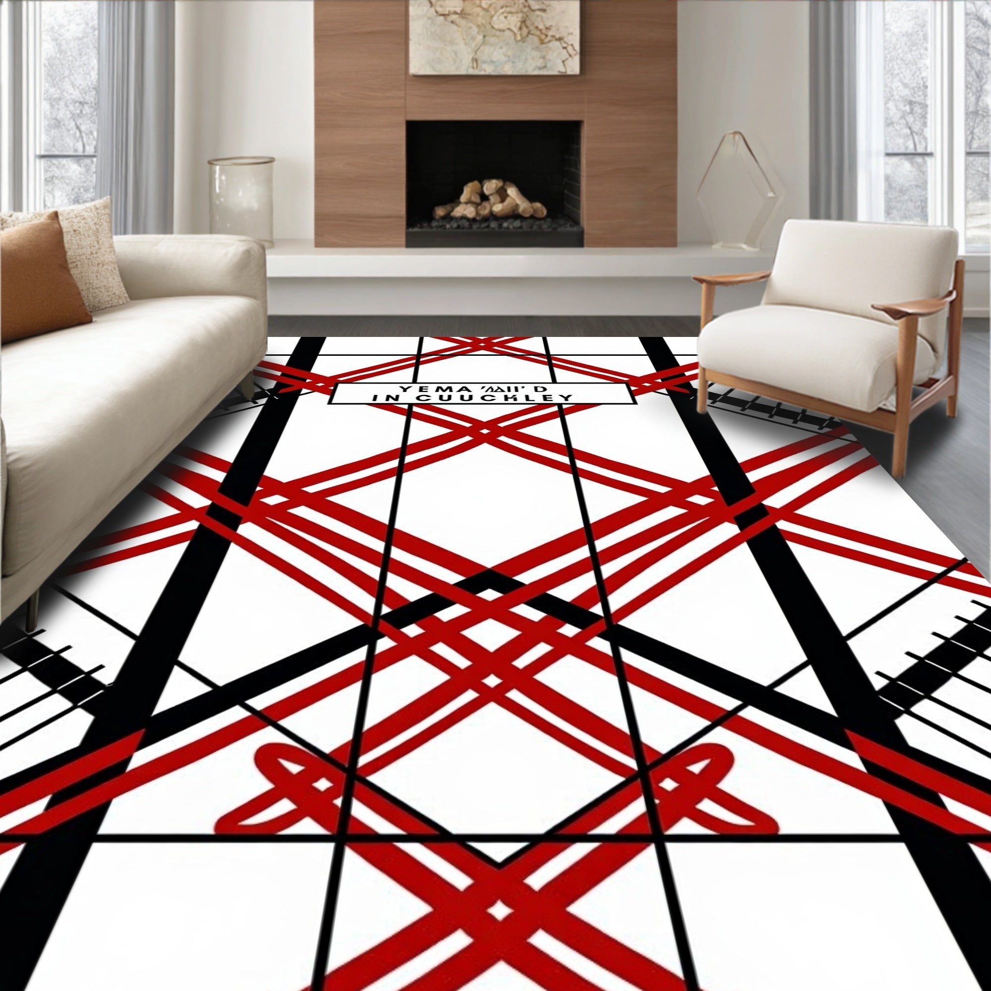 Bold Red Geometric Interlocking Stripes Rug