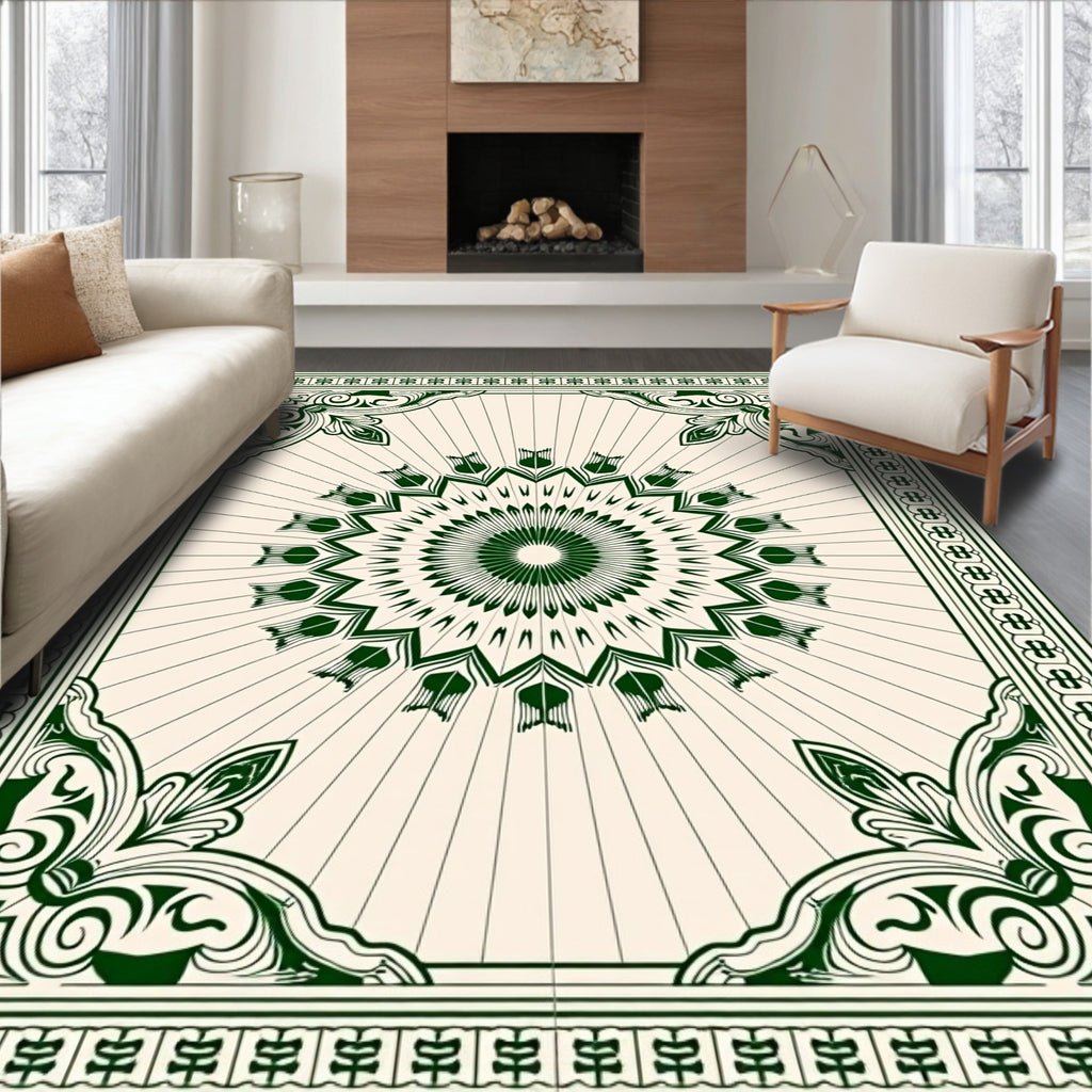 Dark Green Sunburst Mandala Medallion Rug