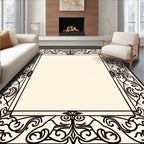 Ornate Black Flourish Border Rug