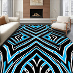 Bold Black Blue Geometric Chevron Rug