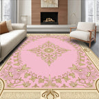 Gold Floral Vine Detailed Pink Rug