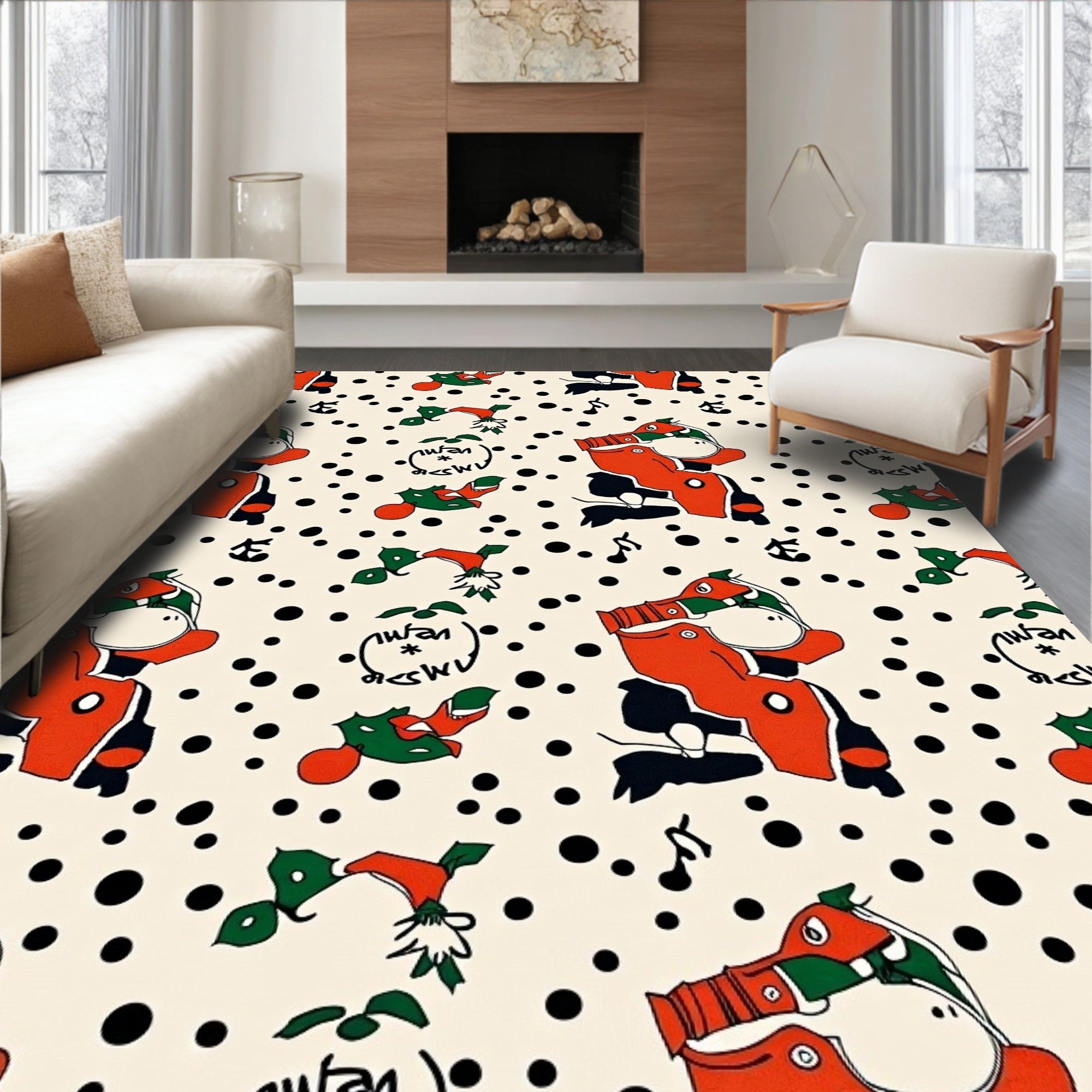 Whimsical Red Duck Polka Dot Rug