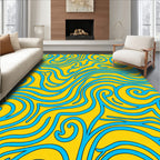 Yellow Blue Swirling Abstract Lines Rug