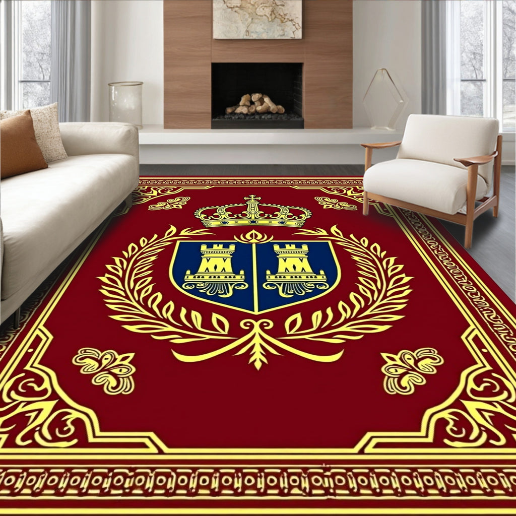 Crimson Gold Crown Laurel Emblem Rug