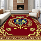Crimson Gold Crown Laurel Emblem Rug
