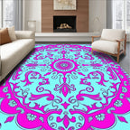Fuchsia Aqua Floral Mandala Medallion Rug