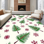 Green Pine Sprigs Red Snowflakes Rug