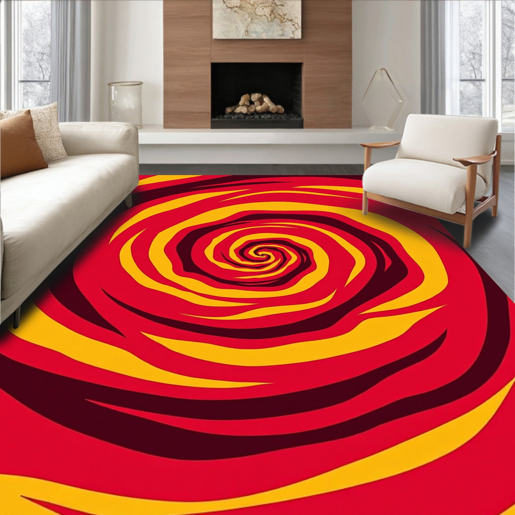 Crimson Yellow Swirling Vortex Rug