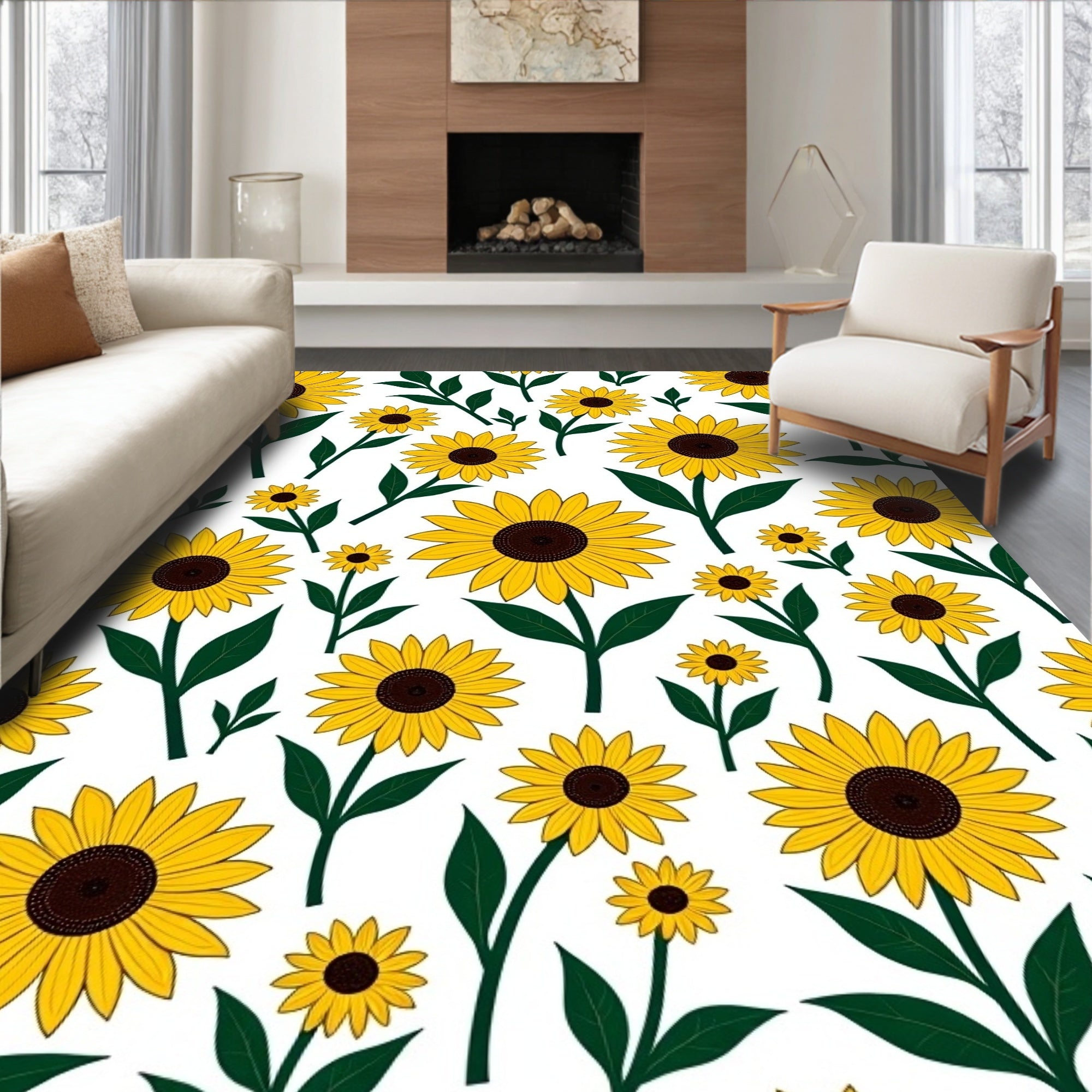Golden Yellow Sunflower Garden Rug