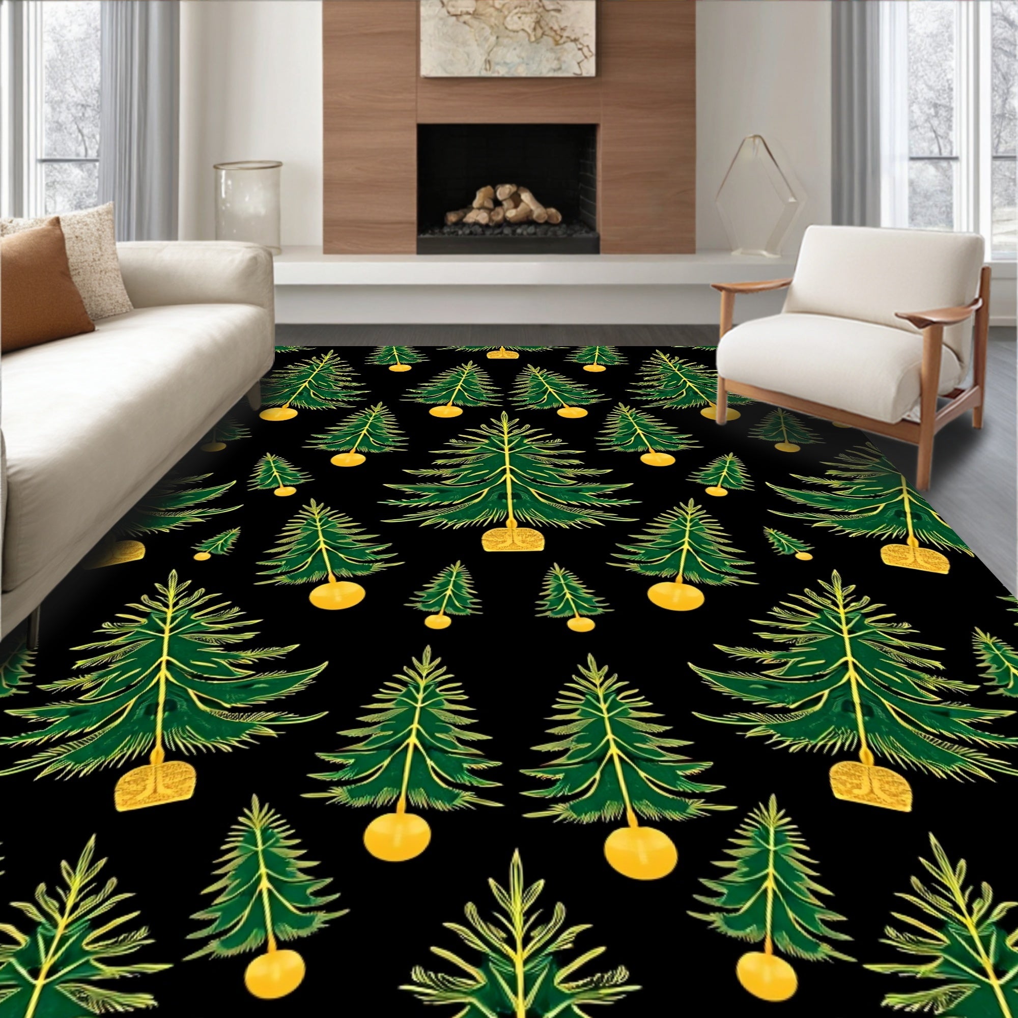 Emerald Green Christmas Tree Ornaments Rug