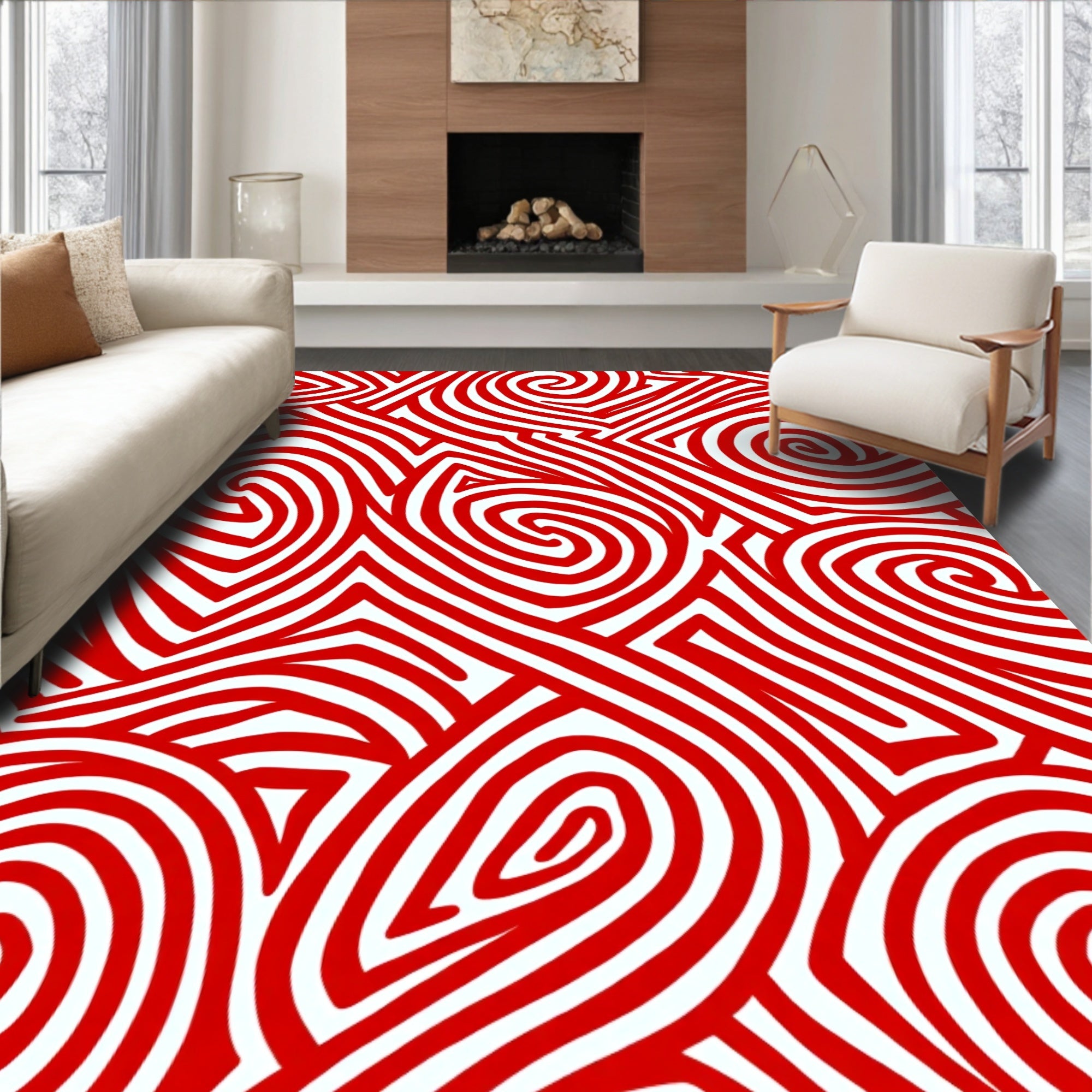 Bold Crimson Abstract Swirl Rug