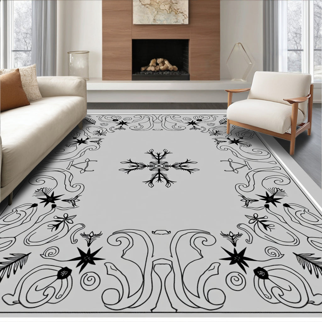 Black Snowflake Floral Medallion Rug