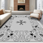 Black Snowflake Floral Medallion Rug