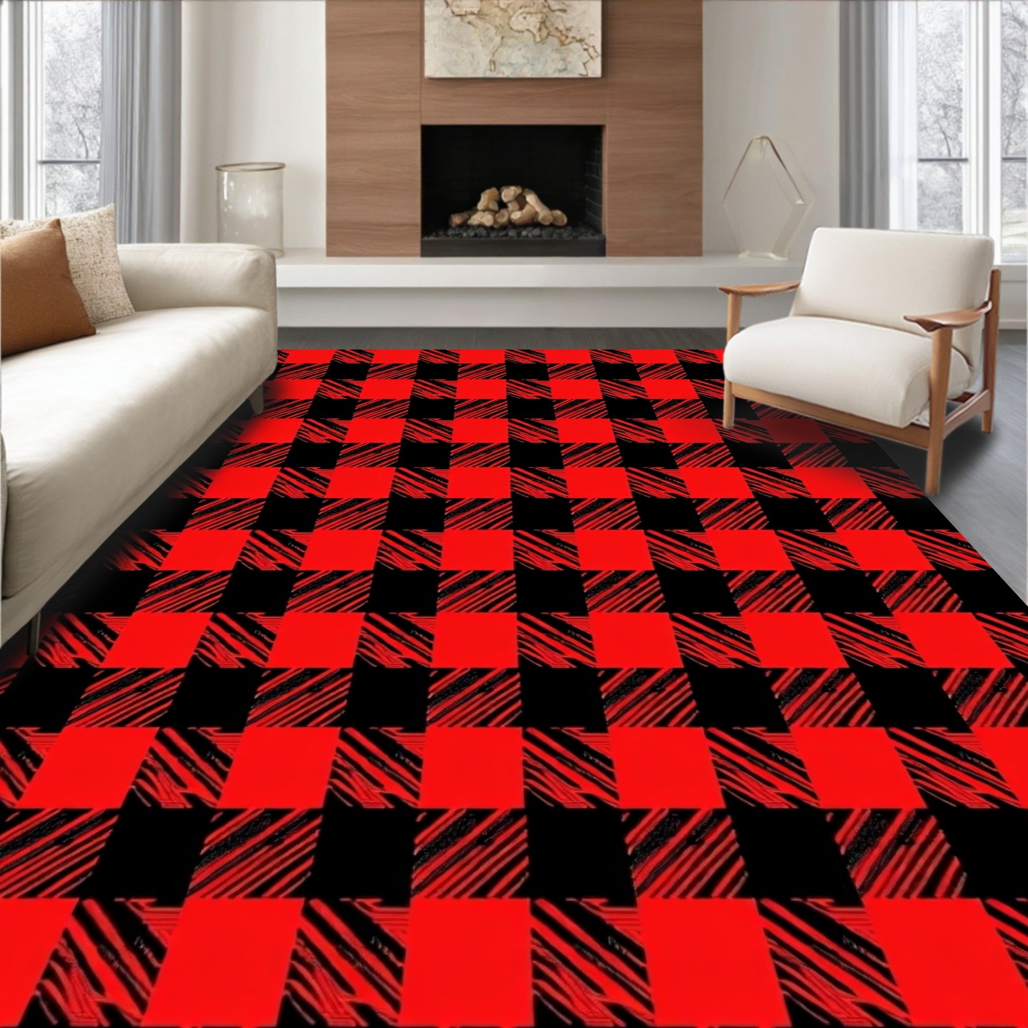 Chunky Red Black Buffalo Plaid Rug
