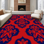 Classic Red Blue Damask Medallion Rug