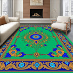 Vibrant Green Gold Blue Medallion Rug