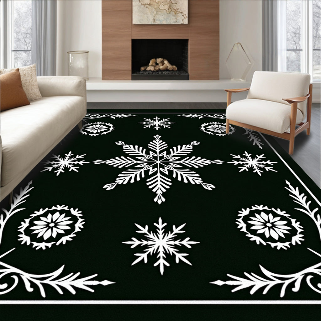 Winter White Snowflake Floral Borders Rug