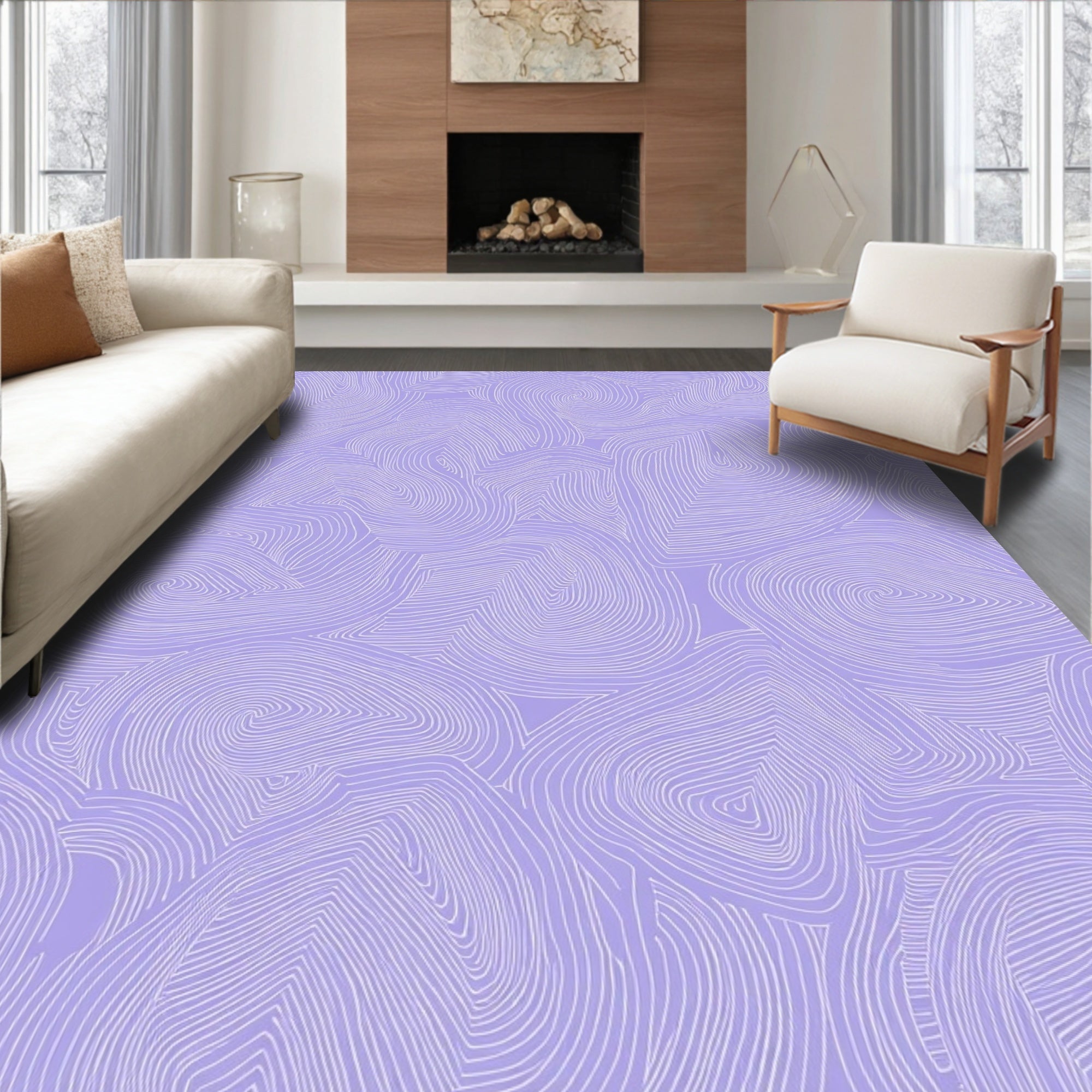 Lavender Swirl Abstract Topographical Rug