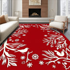 Crimson Winter Birds Snowflakes Border Rug