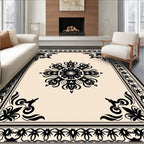 Ornate Black Cream Floral medallion Rug