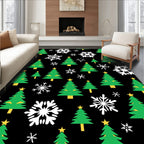 Green Christmas Trees White Snowflakes Rug