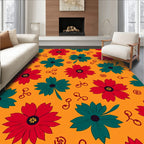 Bold Red Teal Flower Arrangement Rug