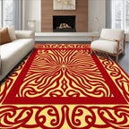Crimson Golden Sunburst Border Rug