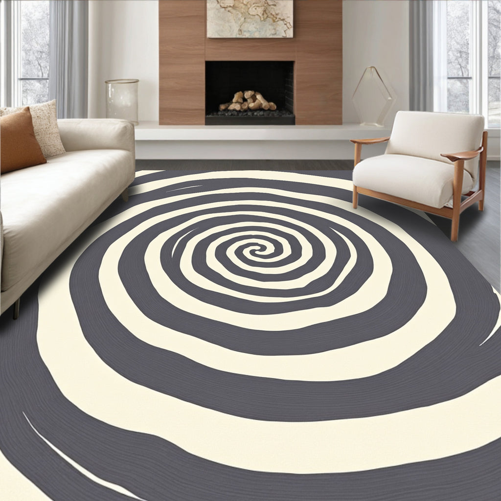 Dark Gray Cream Swirl Rug
