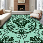 Teal and Black Damask Floral Medallion Rug
