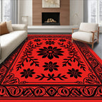 Bold Red Floral Garland Art Rug