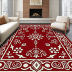 Crimson Ivory Paisley Floral Medallion Rug