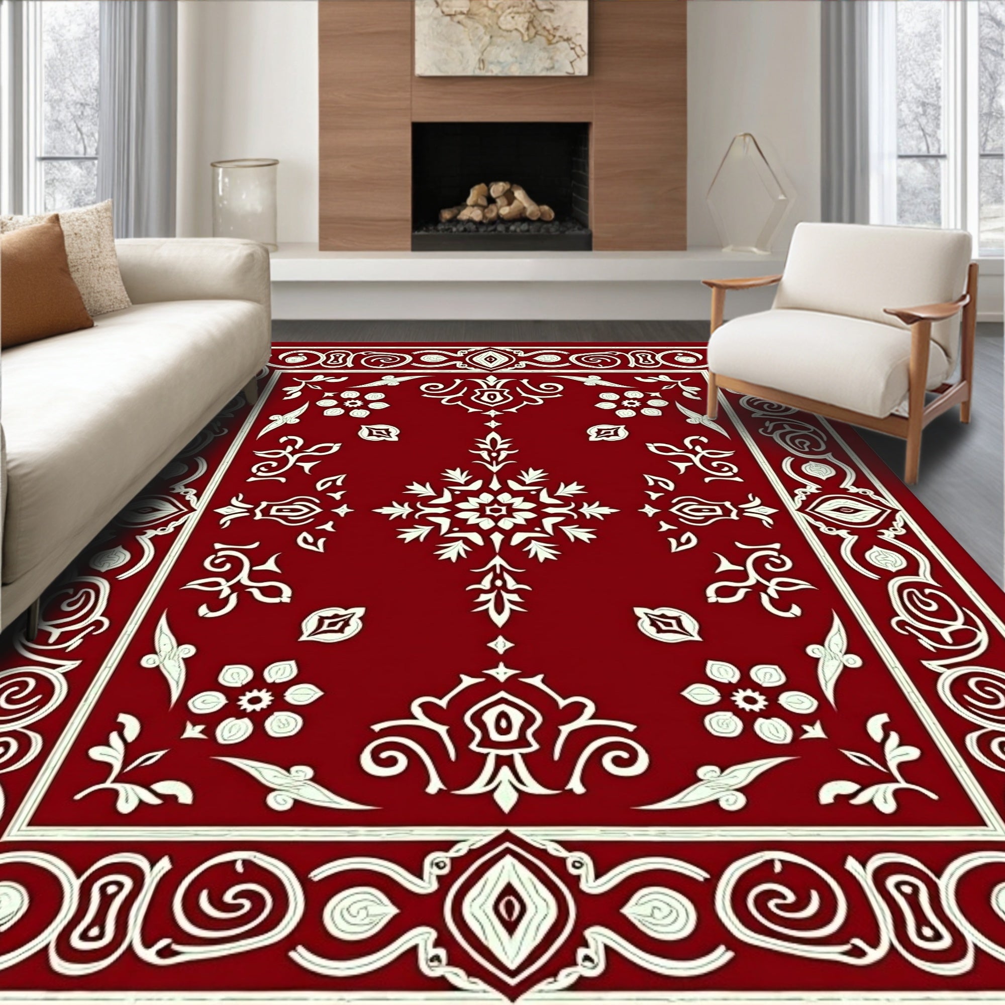 Crimson Ivory Paisley Floral Medallion Rug