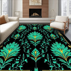 Art Nouveau Teal Floral Emerald Accents Rug