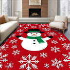 Cheerful Snowman White Snowflake Red Rug