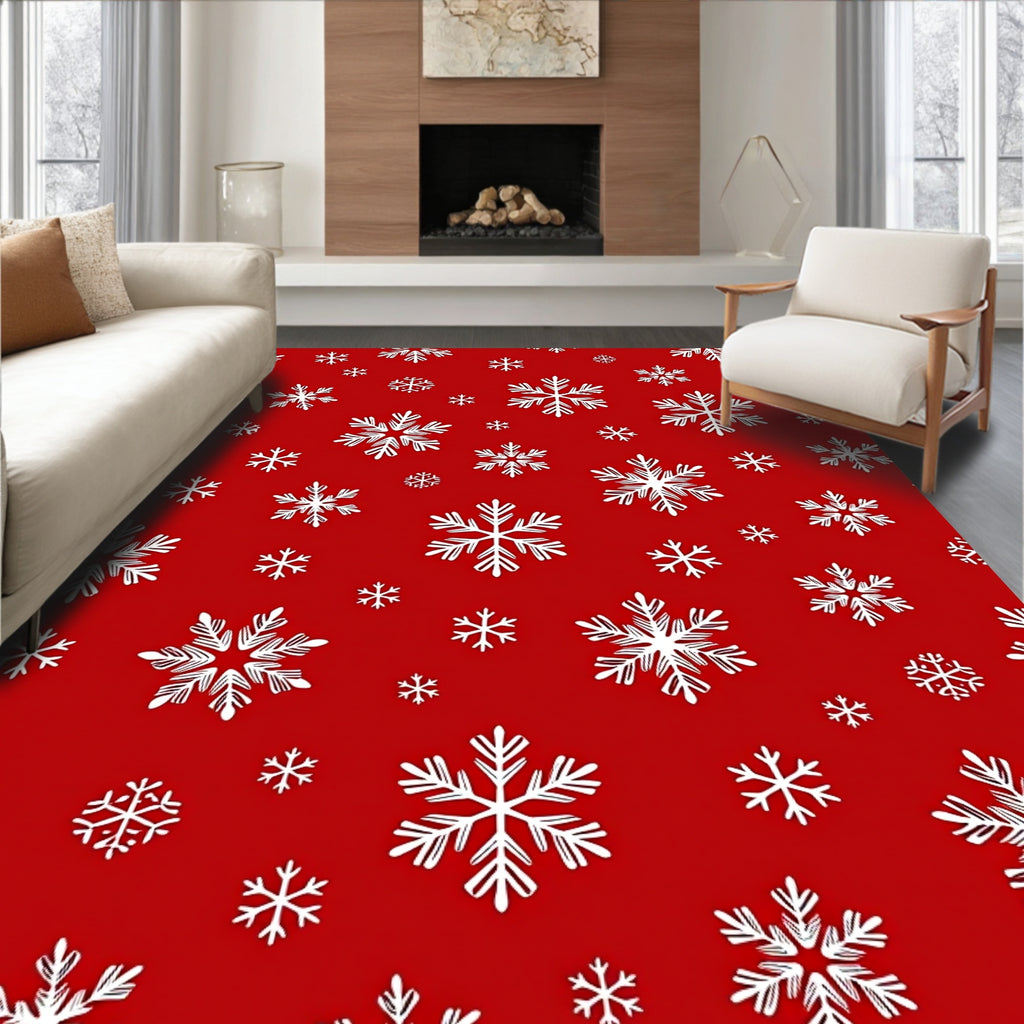Festive Red Snowflake Scatter Rug