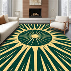 Radiant sunburst in green and gold Rug