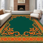 Emerald Green Golden Floral Border Swirls Rug