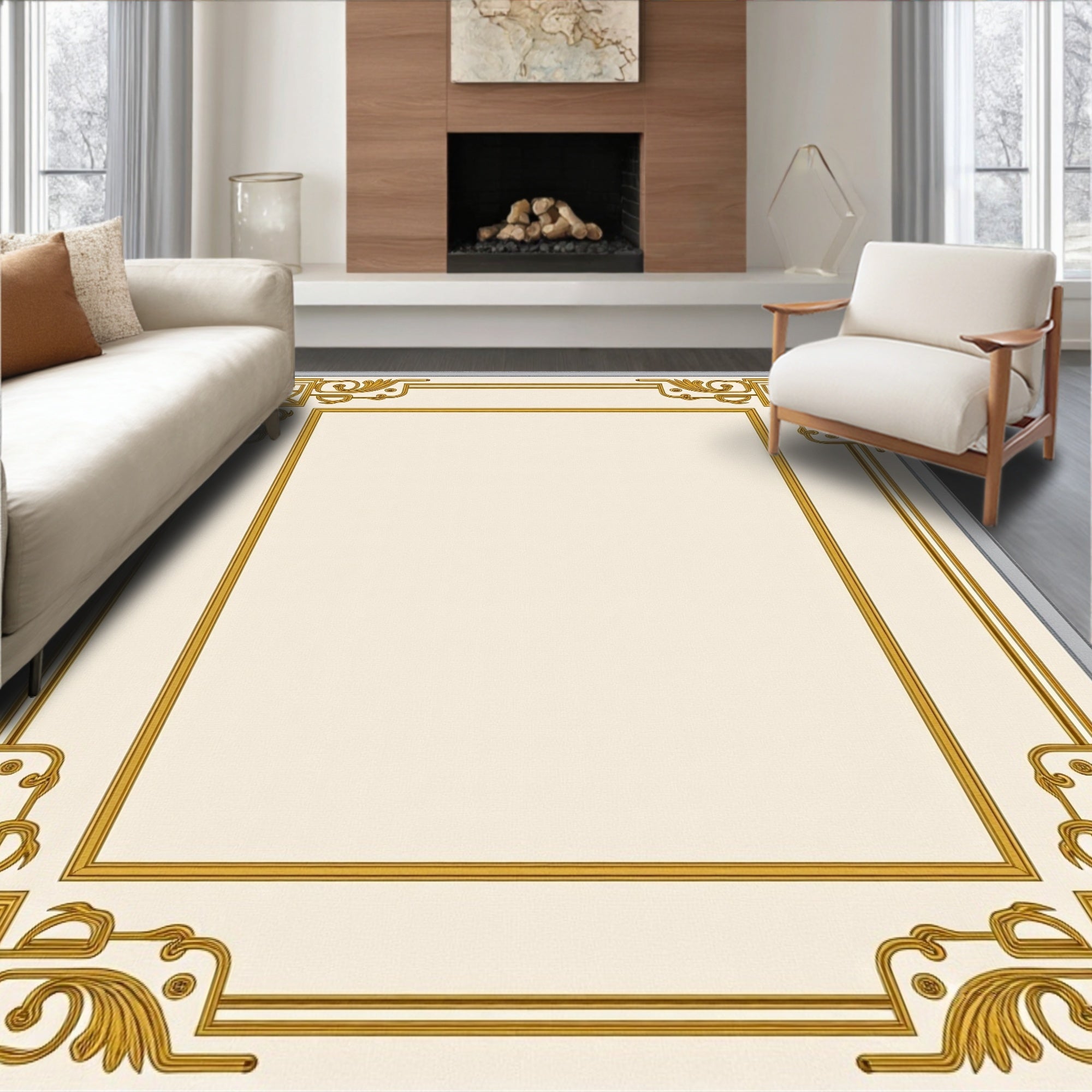 Gold Cream Border Scrollwork Rug