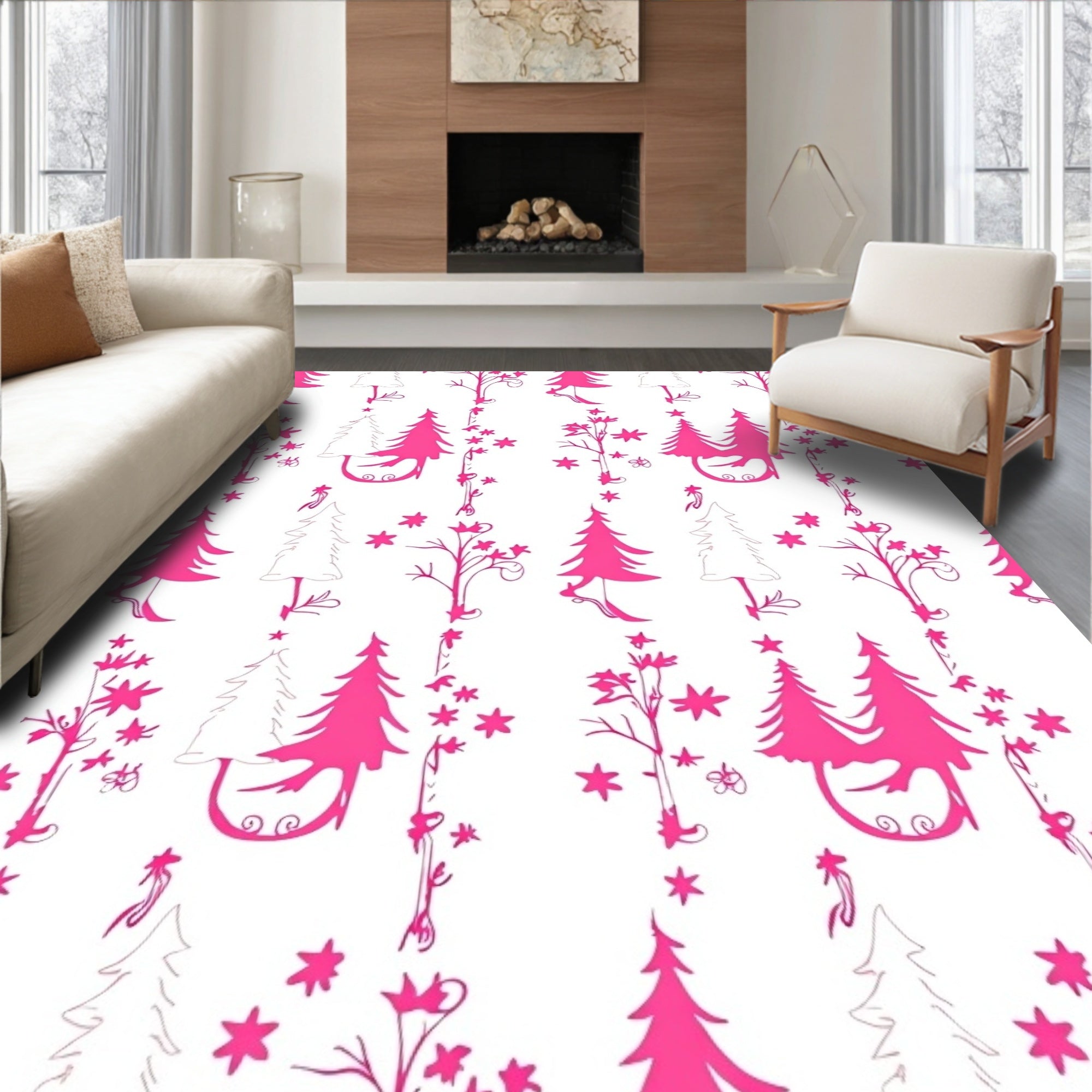 Pink Spruces Starry Bloom Arrangement Rug