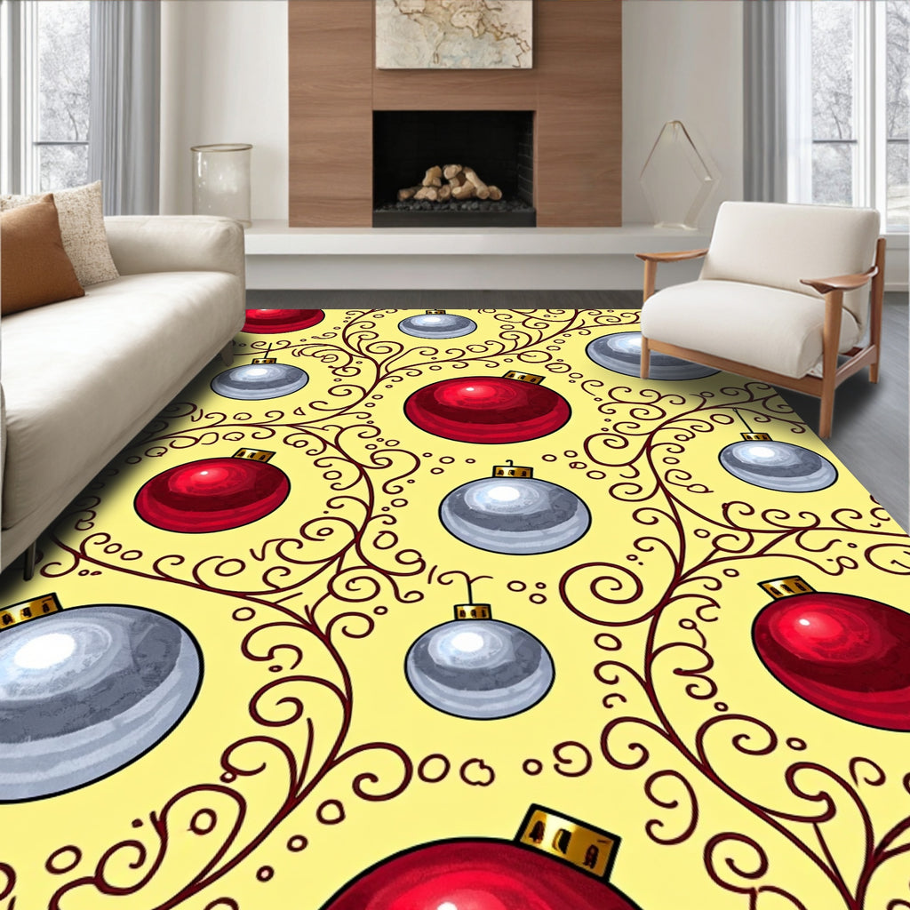 Red Silver Ornament Swirl Festive Background Rug