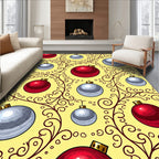 Red Silver Ornament Swirl Festive Background Rug