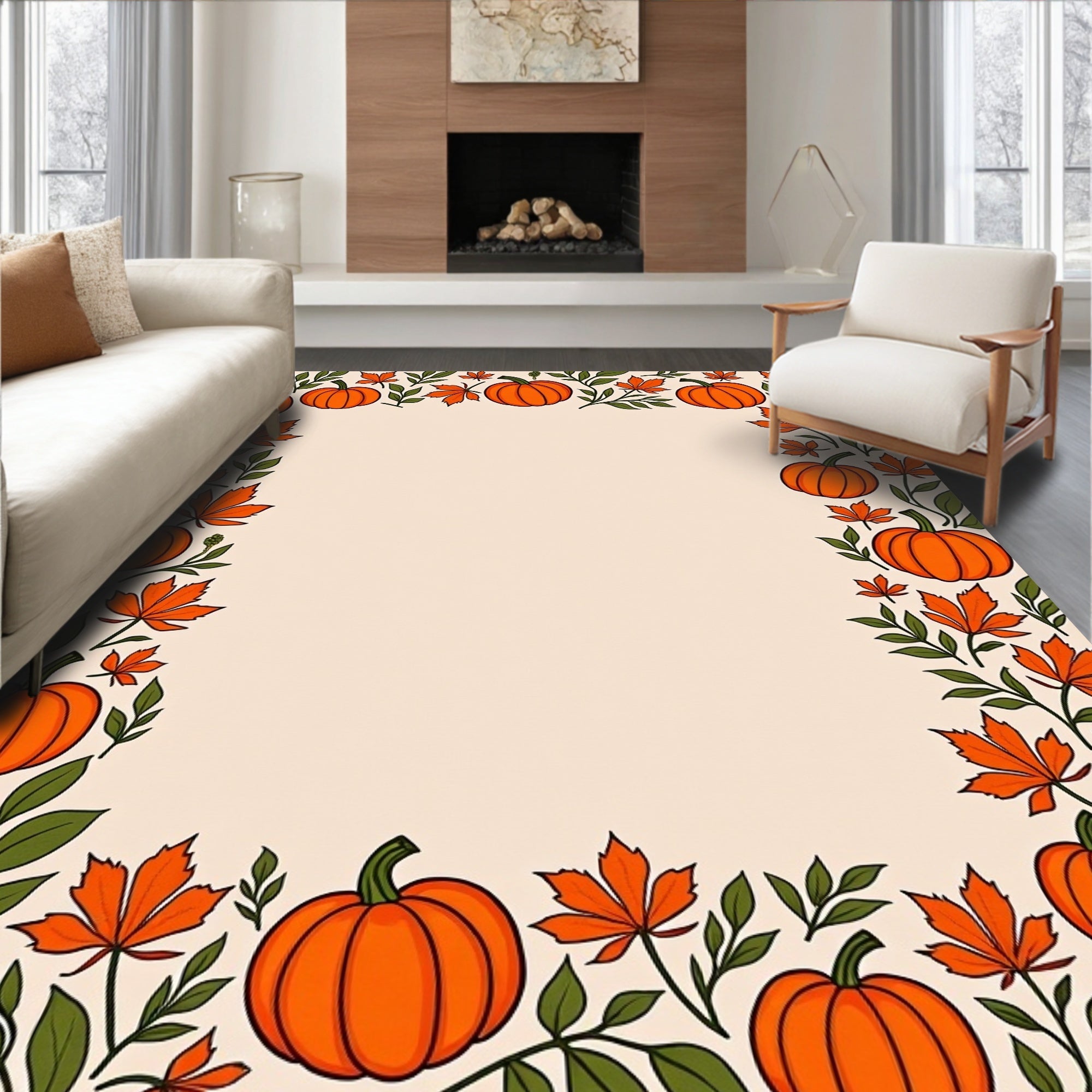 Autumn Leaf Pumpkin Border Rug