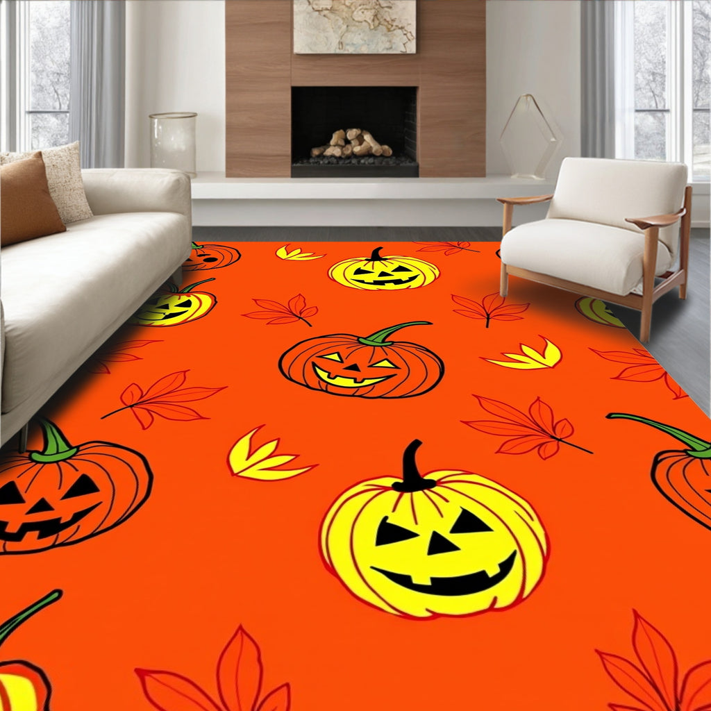 Orange Jack-o'-lantern Pumpkin Leaves Rug