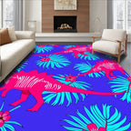 Vivid Pink Dinosaur Tropical Leaf Rug