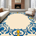 Blue Yellow Floral Leaf Swirl Border Rug
