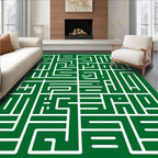 Green and White Geometric Maze Rug