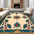 Teal Crimson Floral Sunburst Border Rug